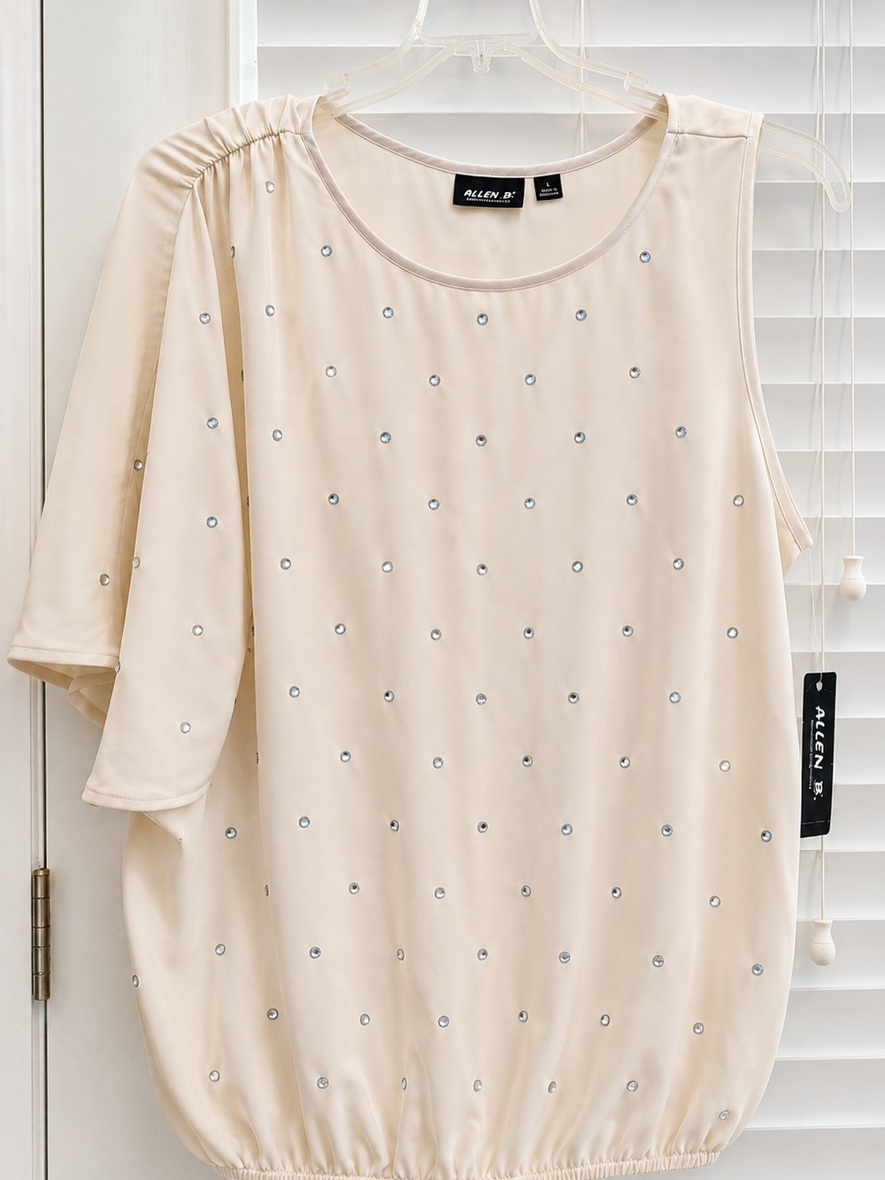 Allen B. By Allen Schwartz Cream Short-Sleeve Top with Rhinestone Dots